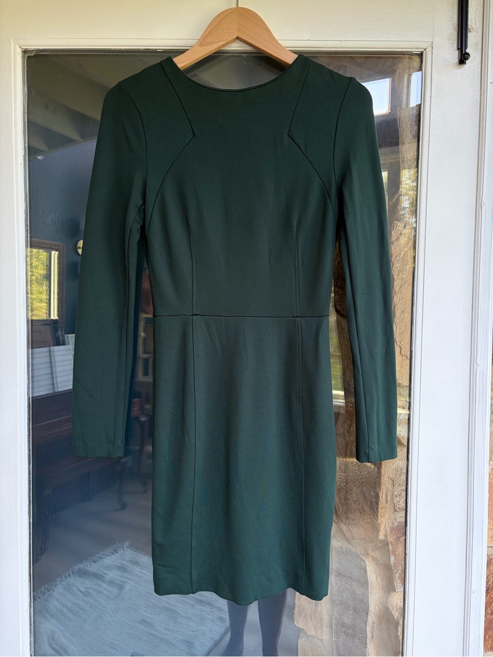 French Connection Dark Green Long Sleeve Fitted Dress 6